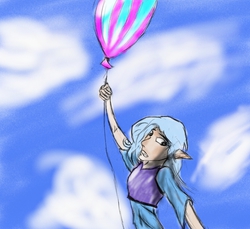 Size: 1200x1100 | Tagged: safe, artist:someonewithj, trixie, human, g4, balloon, elf ears, female, humanized, light skin, solo