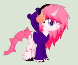 Size: 523x437 | Tagged: safe, artist:specterlighting, oc, oc only, original species, pony, unicorn, augmented tail, earmuffs, solo