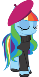 Size: 1064x2117 | Tagged: safe, rainbow dash, g4, beatnik, beret, clothes, female, hat, rainbow dash always dresses in style, recolor, solo, sweater