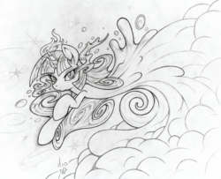 Size: 1232x1000 | Tagged: safe, artist:dfectivedvice, twilight sparkle, windigo, g4, female, grayscale, magic, monochrome, solo, traditional art