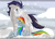 Size: 1400x1000 | Tagged: safe, artist:chimaruk, rainbow dash, soarin', pegasus, pony, g4, duo, female, male, mare, romantic, ship:soarindash, shipping, snow, stallion, straight