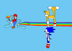 Size: 900x648 | Tagged: safe, artist:leafeon14, rainbow dash, g4, 1000 hours in ms paint, crossover, male, mario, miles "tails" prower, ms paint, sonic the hedgehog, sonic the hedgehog (series), super mario bros.