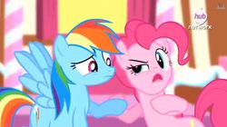 Size: 837x468 | Tagged: safe, screencap, pinkie pie, rainbow dash, g4, pinkie pride