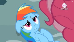 Size: 1600x900 | Tagged: safe, screencap, pinkie pie, rainbow dash, g4, pinkie pride, season 4, hub logo