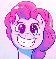 Size: 866x922 | Tagged: dead source, safe, artist:danfango, pinkie pie, earth pony, pony, g4, big grin, bust, cute, diapinkes, female, grin, head only, looking at you, mare, portrait, smiling, solo