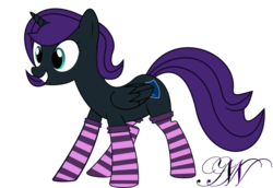 Size: 1077x742 | Tagged: safe, artist:creativenyx, oc, oc only, oc:nyx, alicorn, pony, alicorn oc, clothes, socks, solo, striped socks