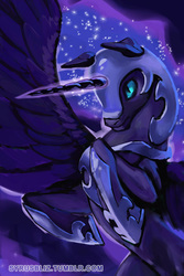 Size: 400x600 | Tagged: safe, artist:syrusbliz, nightmare moon, alicorn, pony, g4, female, glowing horn, horn, mare, solo