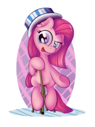 Size: 1200x1600 | Tagged: safe, artist:bobdude0, pinkie pie, g4, cane, female, hat, pinkamena diane pie, solo, underhoof