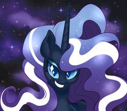 Size: 1600x1400 | Tagged: safe, artist:annakitsun3, nightmare rarity, pony, unicorn, g4, female, grin, mare, night, smiling, solo, stars