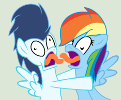 Size: 774x644 | Tagged: safe, artist:littlecloudie, rainbow dash, soarin', pegasus, pony, g4, duo, female, gray background, male, mare, ship:soarindash, shipping, simple background, stallion, straight, tongue out, wat