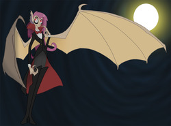 Size: 1280x946 | Tagged: safe, artist:alorix, fluttershy, bat pony, human, bats!, g4, countess flutterbat, female, flutterbat, humanized, light skin, moon, race swap, solo