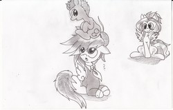 Size: 2596x1664 | Tagged: safe, artist:dereklestrange, oc, oc only, pegasus, pony, commission, monochrome, traditional art