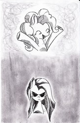 Size: 1668x2552 | Tagged: safe, artist:dereklestrange, pinkie pie, earth pony, pony, g4, duality, monochrome, pinkamena diane pie, traditional art