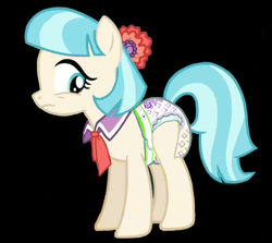 Size: 684x611 | Tagged: safe, artist:oliver-england, coco pommel, earth pony, pony, g4, black background, diaper, diaper fetish, mare, non-baby in diaper, simple background, solo, urine