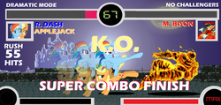 Size: 1001x476 | Tagged: safe, artist:drpain, applejack, rainbow dash, g4, crossover, knockout, m. bison, street fighter, teamwork