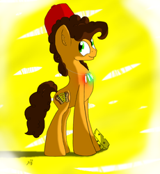 Size: 898x974 | Tagged: safe, artist:weatherdragon, cheese sandwich, g4, my little pony: friendship is magic, pinkie pride, cheese, fez, glowstick, hat, male, solo