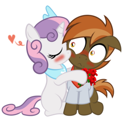 Size: 7100x7000 | Tagged: dead source, safe, artist:medio-cre, button mash, sweetie belle, don't mine at night, g4, absurd resolution, blushing, cheek kiss, female, heart, kissing, male, minecraft, ship:sweetiemash, shipping, simple background, straight, transparent background, vector