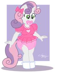 Size: 2000x2500 | Tagged: safe, artist:jay manney, artist:jaymanney4life, sweetie belle, anthro, g4, breasts, diaper, female, non-baby in diaper, pacifier, solo