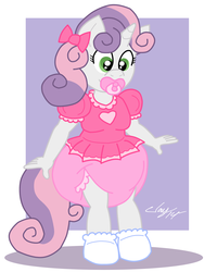 Size: 2000x2500 | Tagged: safe, artist:jay manney, artist:jaymanney4life, sweetie belle, anthro, g4, breasts, diaper, female, non-baby in diaper, pacifier, poofy diaper, solo