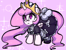 Size: 1280x989 | Tagged: safe, artist:acharmingpony, princess celestia, ask princess moe-lestia, g4, :t, cewestia, clothes, cute, dress, female, filly, looking up, pink-mane celestia, solo, younger