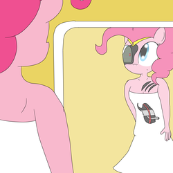 Size: 4000x4000 | Tagged: safe, artist:sailormod, pinkie pie, robot, anthro, g4, female, reflection, sailor laughter, sailor ponies, solo