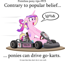Size: 3469x3267 | Tagged: dead source, safe, artist:jittery-the-dragon, princess cadance, alicorn, pony, g4, censored vulgarity, driving, female, floppy ears, go kart, grawlixes, mare, open mouth, pointless pony tips, simple background, solo, speech bubble, transparent background