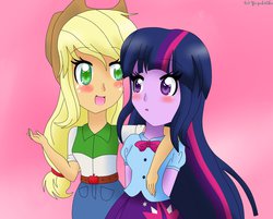 Size: 996x801 | Tagged: safe, artist:yuyukochu, applejack, twilight sparkle, equestria girls, g4, humanized