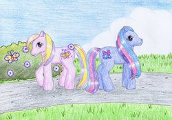 Size: 1024x714 | Tagged: safe, artist:normaleeinsane, fluttershy, tink-a-tink-a-too, g3, g4, traditional art