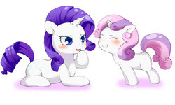 Size: 800x480 | Tagged: safe, artist:jiro roppu, rarity, sweetie belle, g4, pixiv, simple background, sisters