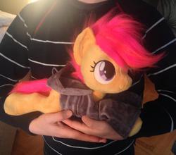 Size: 1024x900 | Tagged: artist needed, safe, scootaloo, human, g4, clothes, hoodie, irl, irl human, photo, plushie