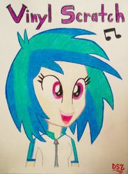 Size: 766x1043 | Tagged: safe, artist:digitalsaiyanz, dj pon-3, vinyl scratch, equestria girls, g4, drawing, female, humanized, light skin, sketch, solo, traditional art