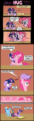 Size: 1047x3687 | Tagged: safe, artist:bronybyexception, artist:redapropos, pinkie pie, rainbow dash, twilight sparkle, alicorn, earth pony, pegasus, pony, unicorn, it started with a hug, g4, alicornified, cameo, comic, deadpool, everything went better than expected, floppy ears, hug, ironic, modular, pegasus pinkie pie, race swap, reading, subliminal deadpool, twilight sparkle (alicorn), unicorn twilight, wait what, when you see it, wing theft, wings