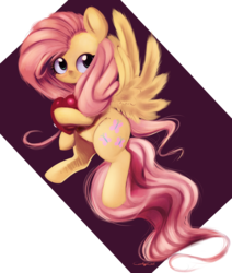 Size: 4033x4759 | Tagged: safe, artist:carligercarl, fluttershy, pegasus, pony, g4, absurd resolution, female, frame, heart, holding, hoof hold, looking at you, mare, solo, spread wings, three quarter view, wings