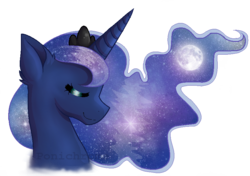 Size: 849x596 | Tagged: safe, artist:queensmil3y, princess luna, alicorn, pony, g4, bust, eyes closed, female, horn, jewelry, mare, portrait, profile, regalia, simple background, smiling, solo, tiara, transparent background