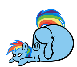 Size: 1280x1123 | Tagged: safe, artist:zeldafan777, rainbow dash, g4, adorafatty, belly, big belly, fat, female, immobile, impossibly large belly, obese, rainblob dash, solo, too fat to move