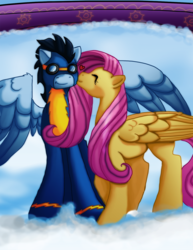 Size: 842x1089 | Tagged: safe, artist:dreamerswork, fluttershy, soarin', pegasus, pony, g4, duo, female, kissing, male, mare, shipping, soarinshy, stallion, straight