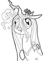 Size: 704x1000 | Tagged: safe, artist:abronyaccount, queen chrysalis, g4, derp, female, hey you, lineart, solo