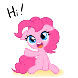 Size: 500x500 | Tagged: safe, artist:apzzang, pinkie pie, g4, ask-grow-pinkie, cute, diapinkes, female, hi, looking at you, one word, open mouth, solo, waving