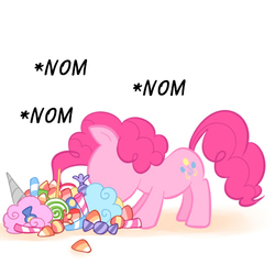 Size: 500x500 | Tagged: safe, artist:apzzang, pinkie pie, g4, ask-grow-pinkie, candy, eating, female, filly pinkie pie, nom, solo