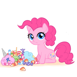 Size: 500x500 | Tagged: safe, artist:apzzang, pinkie pie, g4, ask-grow-pinkie, candy, cotton candy, cute, diapinkes, female, filly pinkie pie, food, lollipop, looking at you, solo