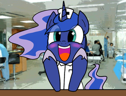 Size: 941x720 | Tagged: safe, princess luna, g4, askdrlunakor, blushing, cute, hospital, lunabetes, nurse, nurse luna, photoshop