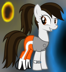 Size: 1600x1740 | Tagged: safe, artist:nyxeradragon2595, pony, chell, female, mare, ponified, portal, portal (valve), portal 2, solo