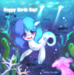 Size: 769x771 | Tagged: safe, artist:ask-pinkamena-kor, oc, oc only, merpony, ask-pinkamena-kor, blushing, bubble, coral, looking at you, ocean, open mouth, open smile, seaponyjs, seaweed, smiling, smiling at you, solo, swimming, underwater, water