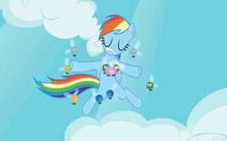 Size: 452x281 | Tagged: safe, screencap, rainbow dash, parasprite, pegasus, pony, g4, my little pony: friendship is magic, swarm of the century, flying, out of context, parasprite bikini