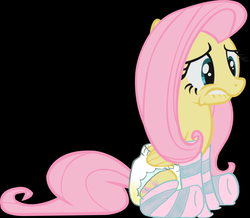 Size: 958x834 | Tagged: safe, artist:oliver-england, fluttershy, pegasus, pony, g4, clothes, diaper, diaper fetish, female, mare, non-baby in diaper, pink socks, socks, solo, striped socks, urine, used diaper, wet diaper, wetting diaper