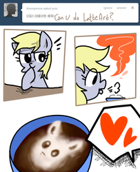 Size: 650x800 | Tagged: safe, derpy hooves, pegasus, pony, g4, ask, askcafeownerderpy, coffee, coffee art, female, food, latte, mare, tumblr