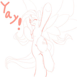 Size: 1000x1000 | Tagged: safe, artist:ragurimo, fluttershy, pegasus, pony, g4, female, pixiv, sketch, solo, yay