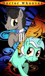 Size: 692x1153 | Tagged: safe, artist:tabbyderp, eleventh hour, lyra heartstrings, g4, abstract background, comic cover, cover, crossover, doctor who, eleventh doctor