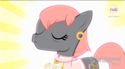 Size: 607x338 | Tagged: safe, screencap, prim hemline, earth pony, pony, g4, rarity takes manehattan, eyes closed, female, mare, solo