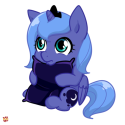 Size: 1000x1000 | Tagged: safe, artist:norang94, princess luna, alicorn, pony, g4, cushion, cute, diabetes, female, filly, foal, frown, hnnng, looking up, lunabetes, pillow, pillow hug, simple background, sitting, solo, transparent background, vector, woona